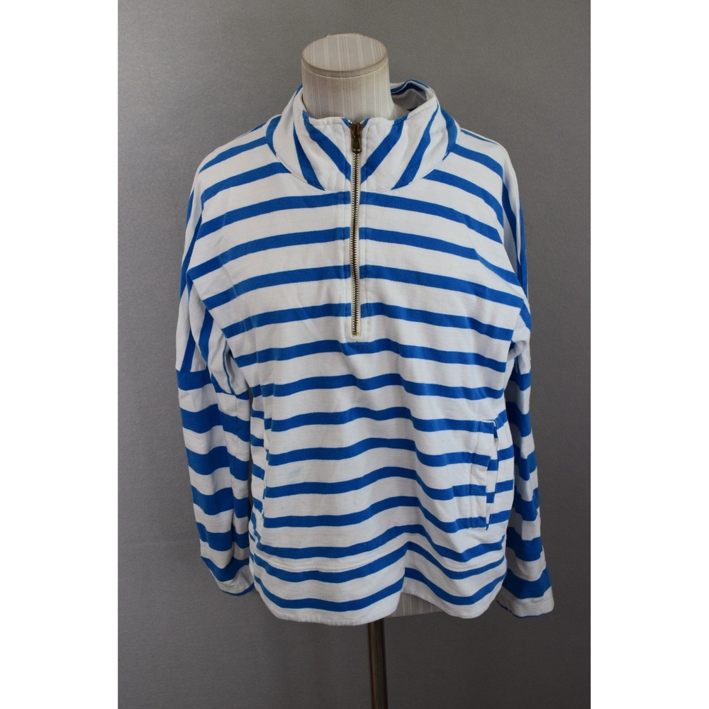 Addison Bay Pullover Small Blue White Striped 1/4 Zip Women Nautical Preppy FLAW